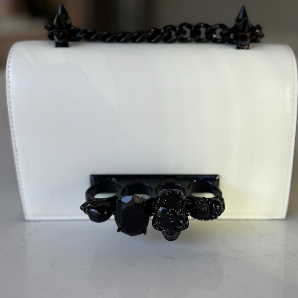 Alexander McQueen Mini Jewelled Satchel in Soft Ivory
